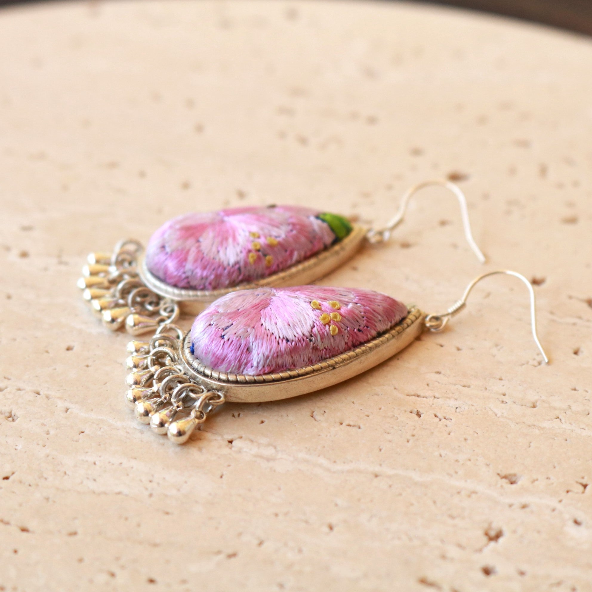 Serenity Hand Embroidered Teardrop Earrings