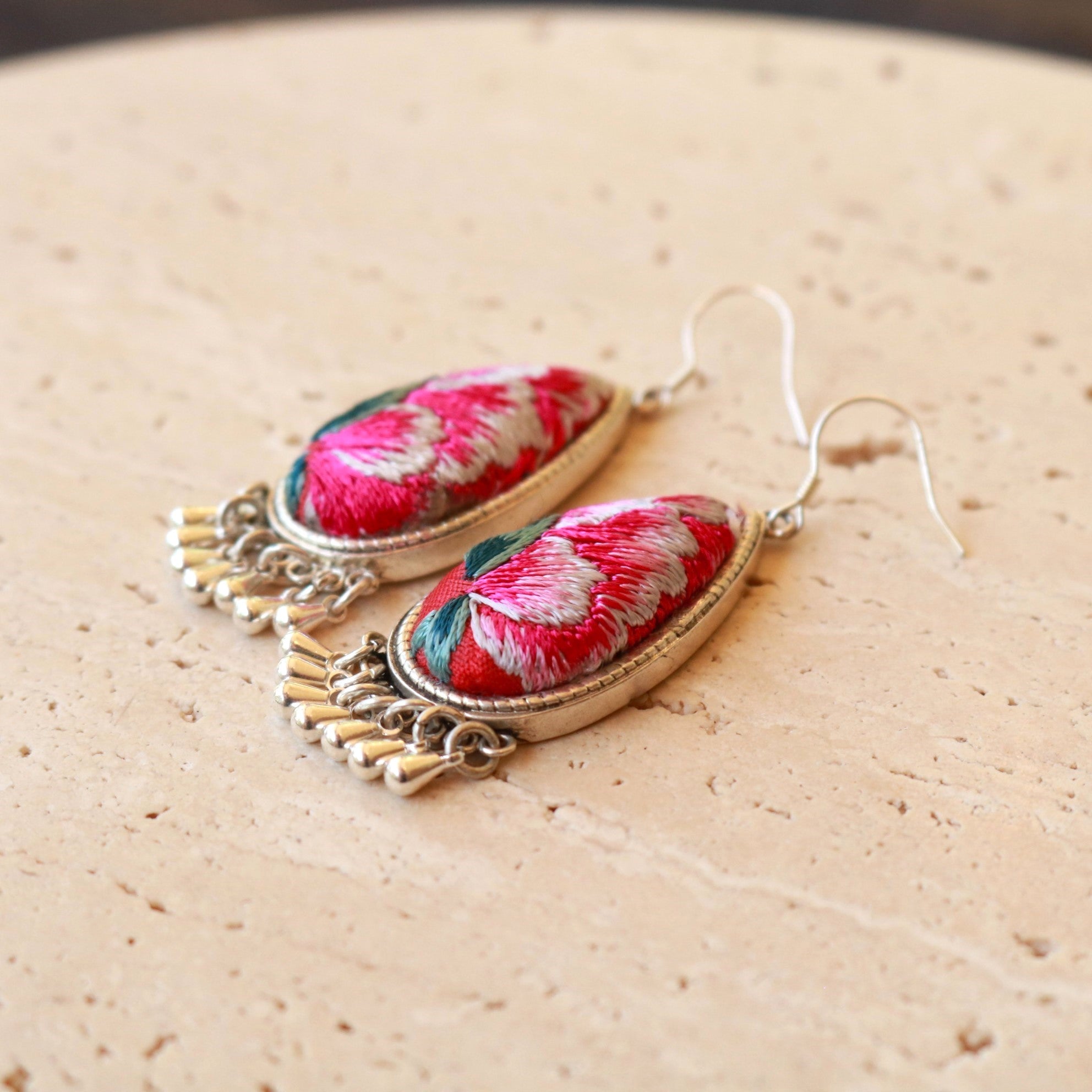 Serenity Hand Embroidered Teardrop Earrings