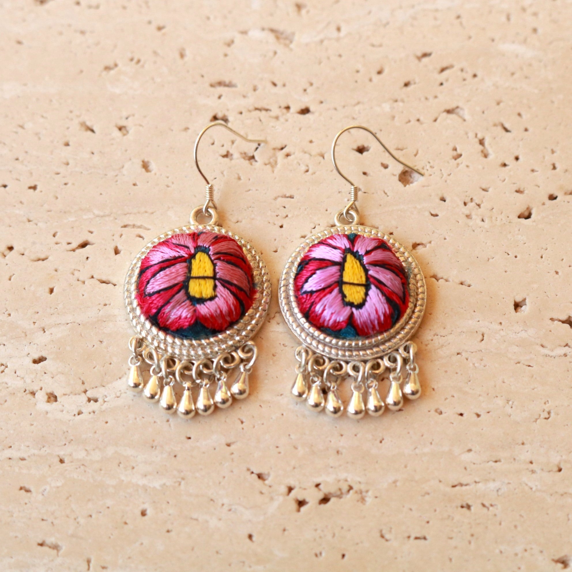 Circles of Joy Hand Embroidered Teardrop Earrings