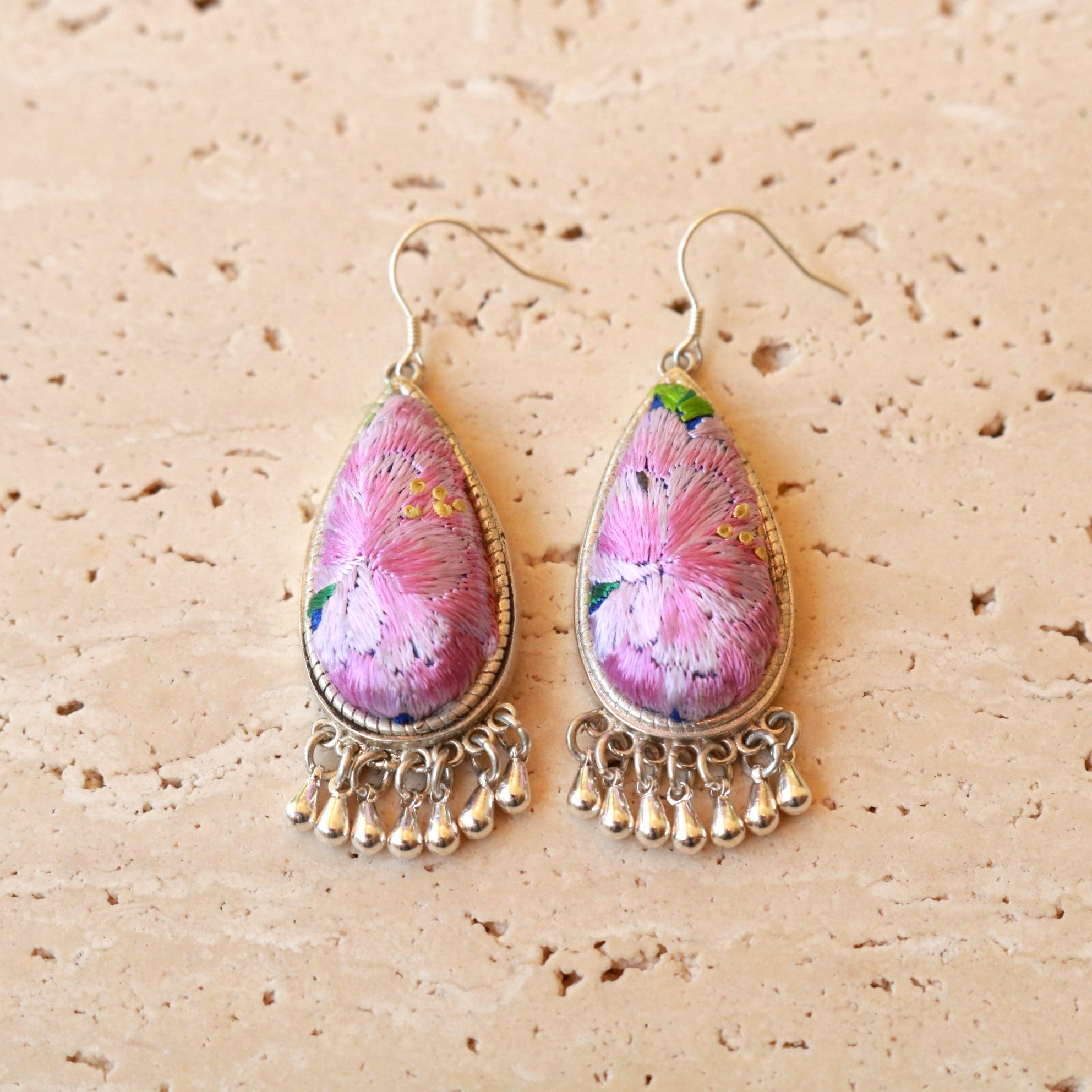 Serenity Hand Embroidered Teardrop Earrings