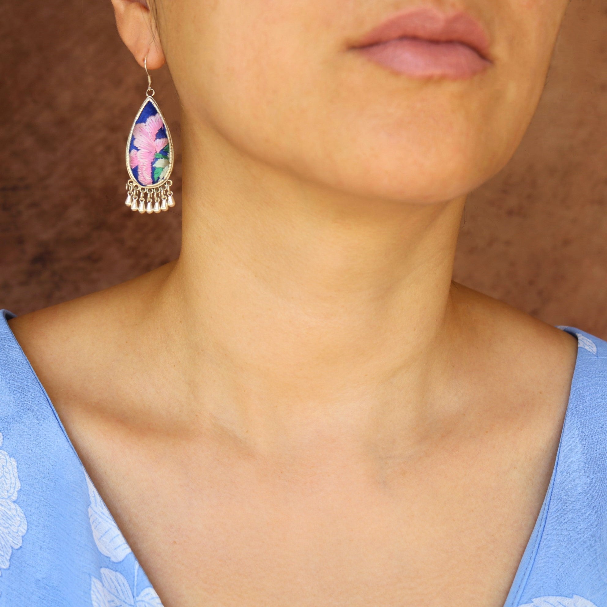 Serenity Hand Embroidered Teardrop Earrings