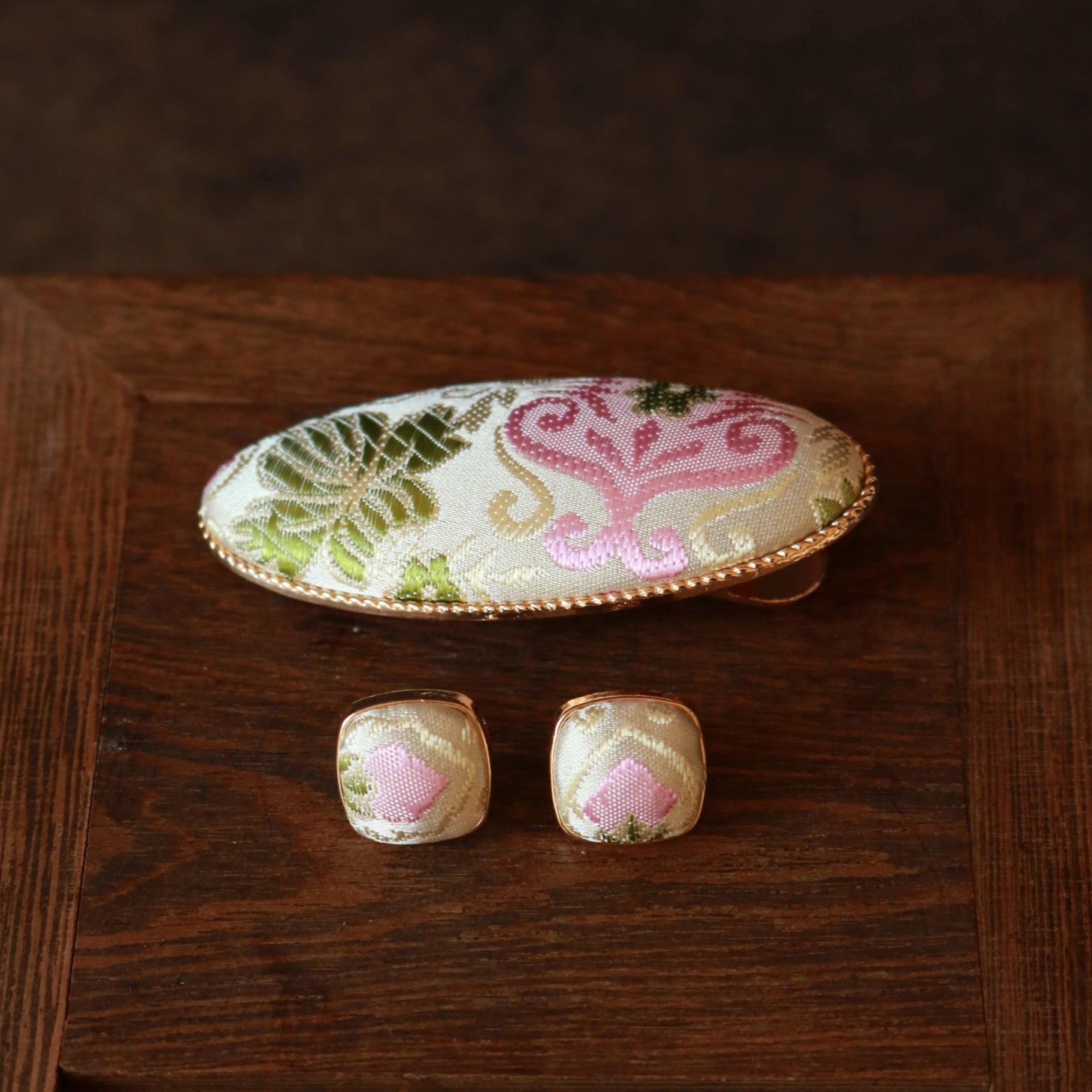 Hand Weaved Silk Hair Clip and Matching Ear Studs