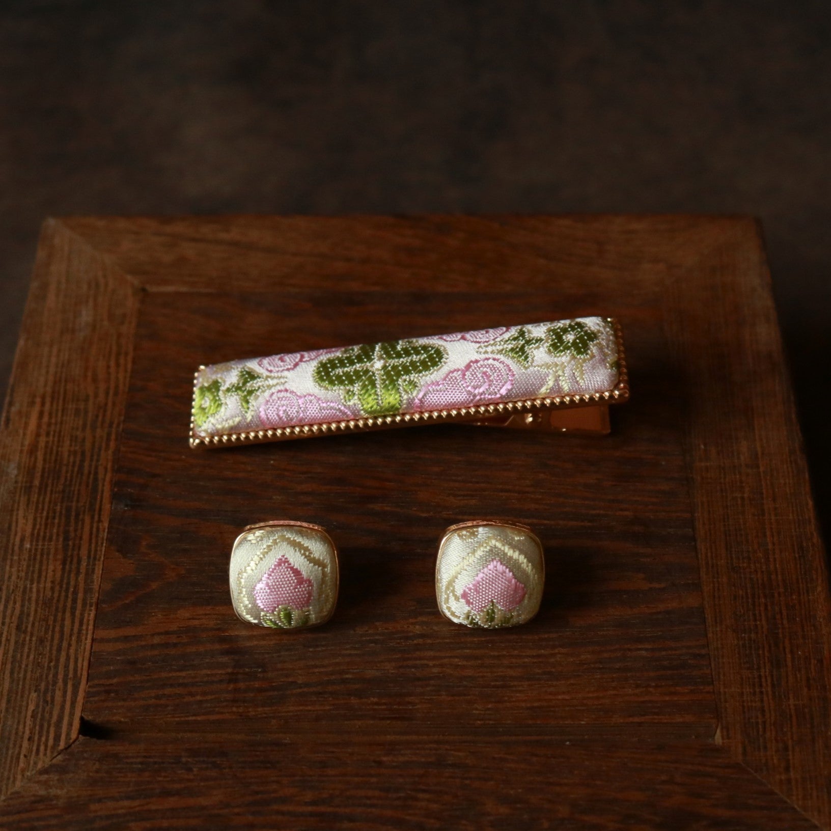 Hand Weaved Silk Hair Clip and Matching Ear Studs