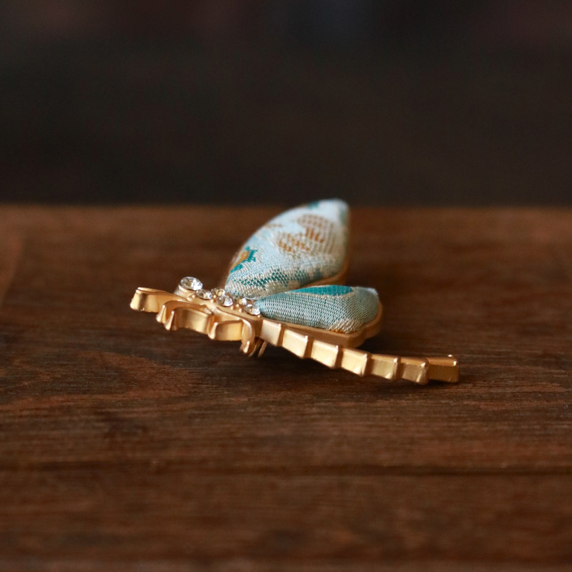 Hand Weaved Silk Hair Clip and Matching Ear Studs Butterfly Dragonfly Brooch