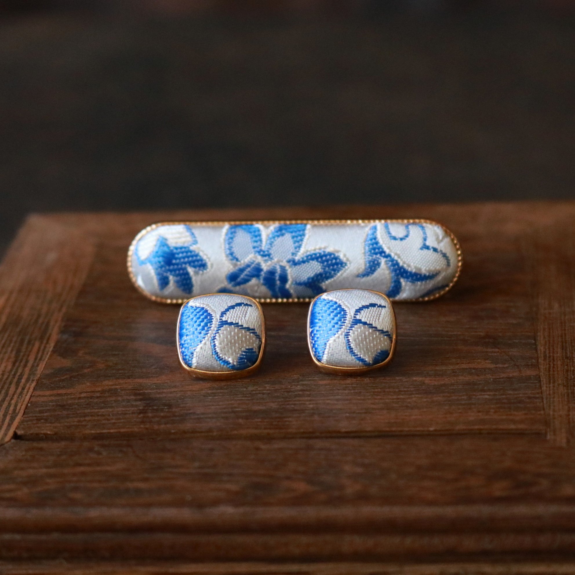 Hand Weaved Silk Hair Clip and Matching Ear Studs