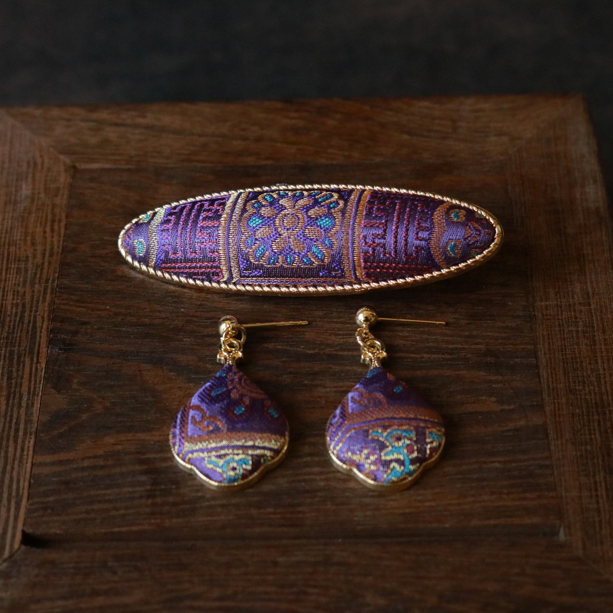 Hand Weaved Silk Hair Clip and Matching Earrings