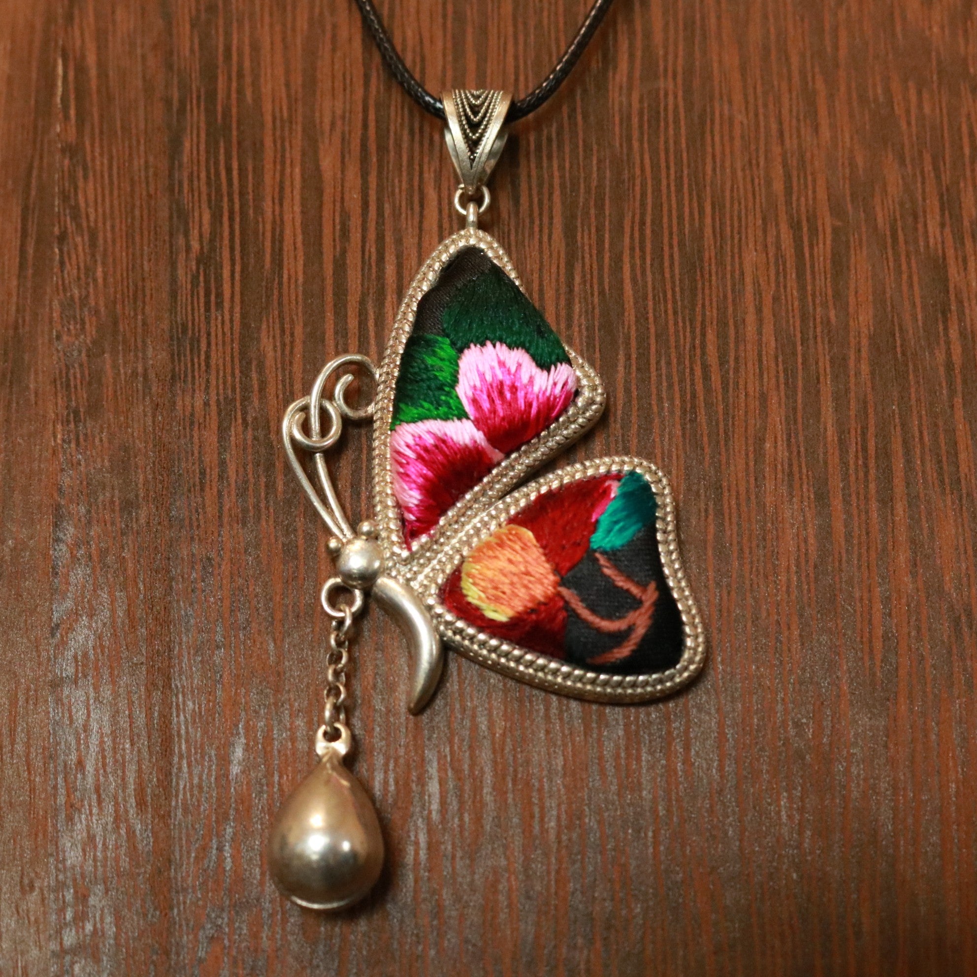 Wings of Grace Embroidered Butterfly Necklace