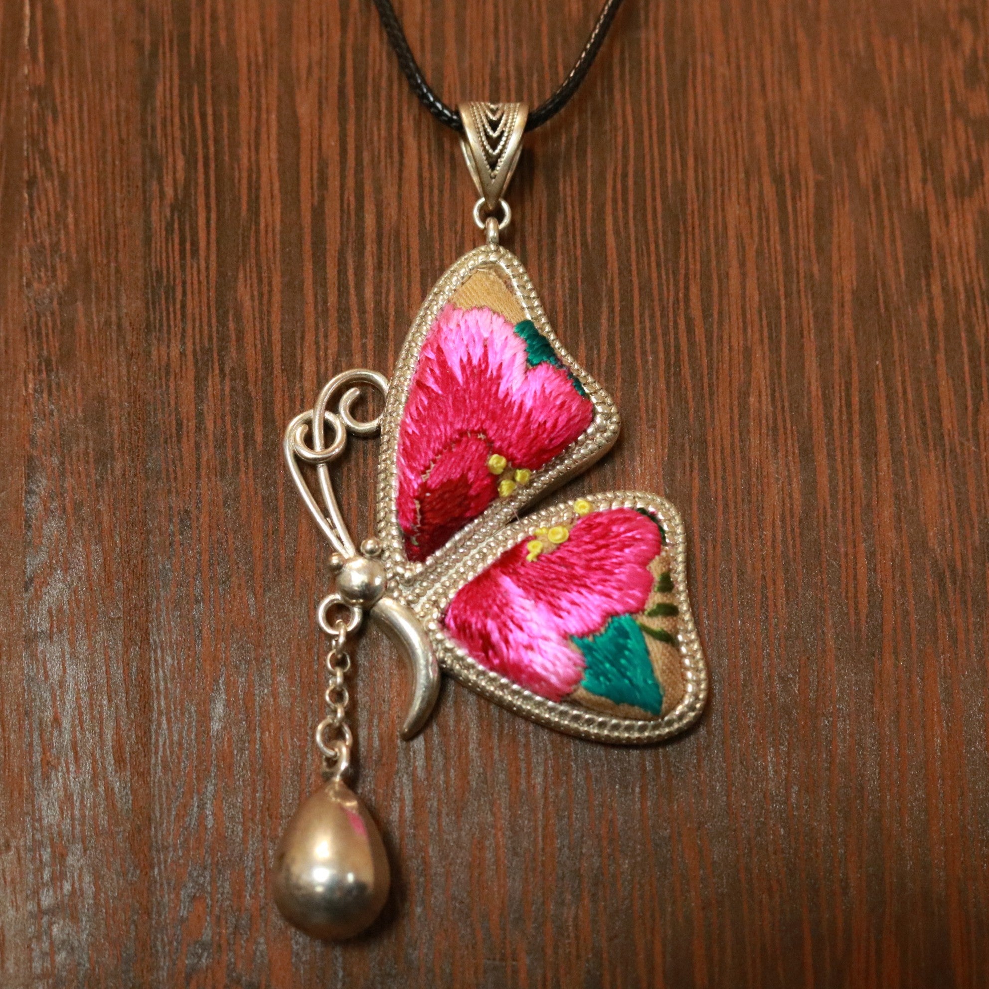 Wings of Grace Embroidered Butterfly Necklace