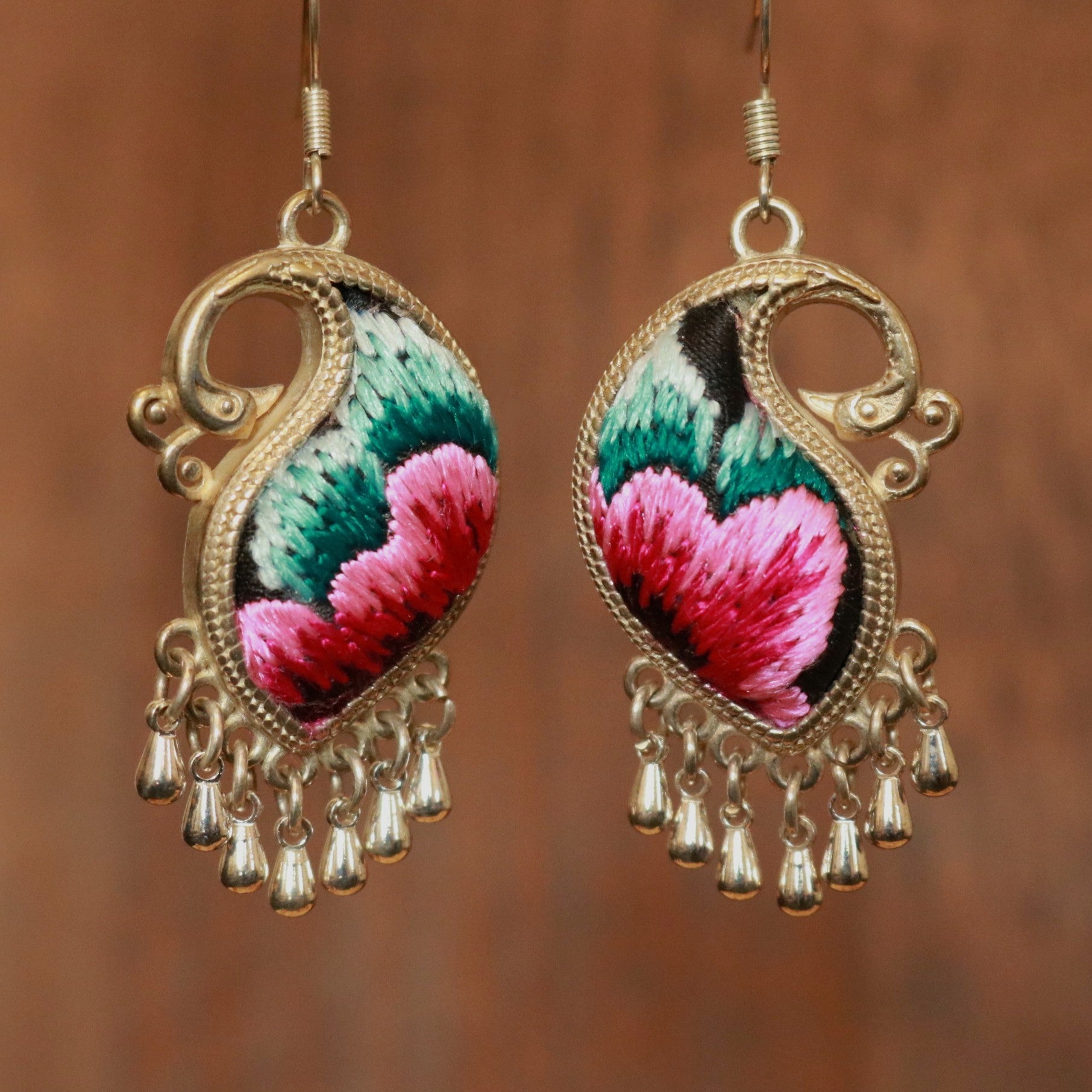 Peacock's Melodies Embroidered Teardrop Earrings