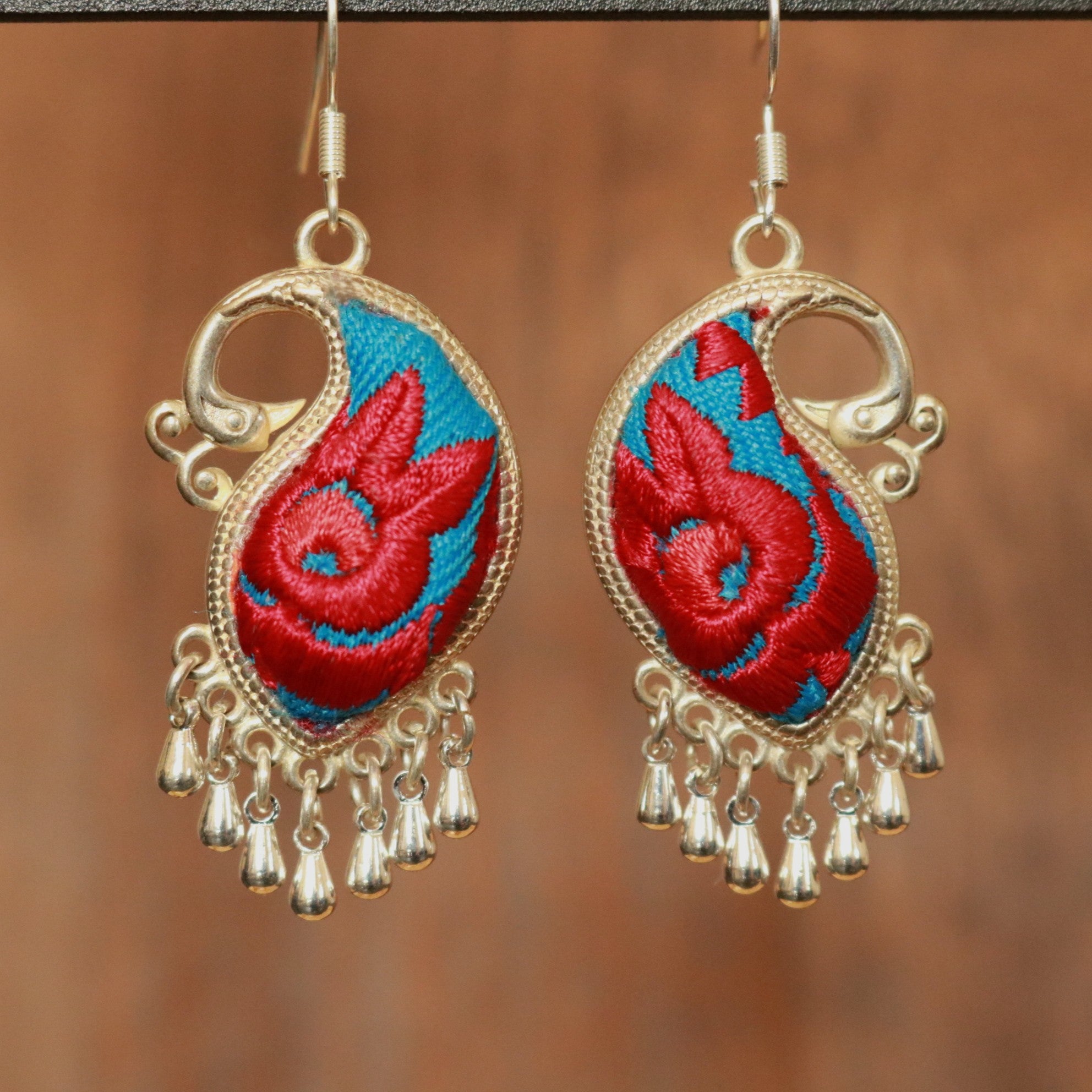 Peacock's Melodies Embroidered Teardrop Earrings
