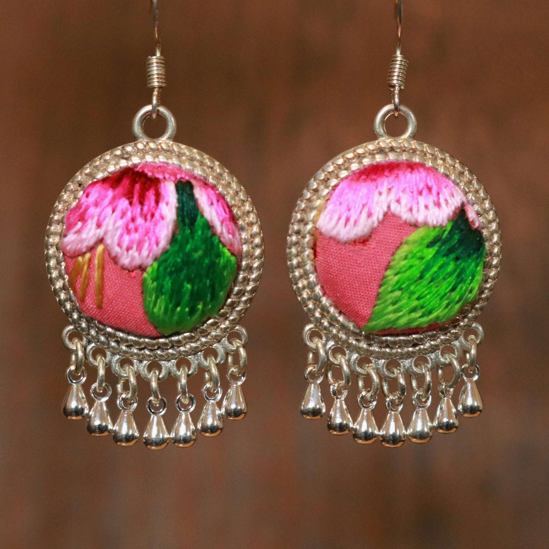 Circles of Joy Hand Embroidered Teardrop Earrings