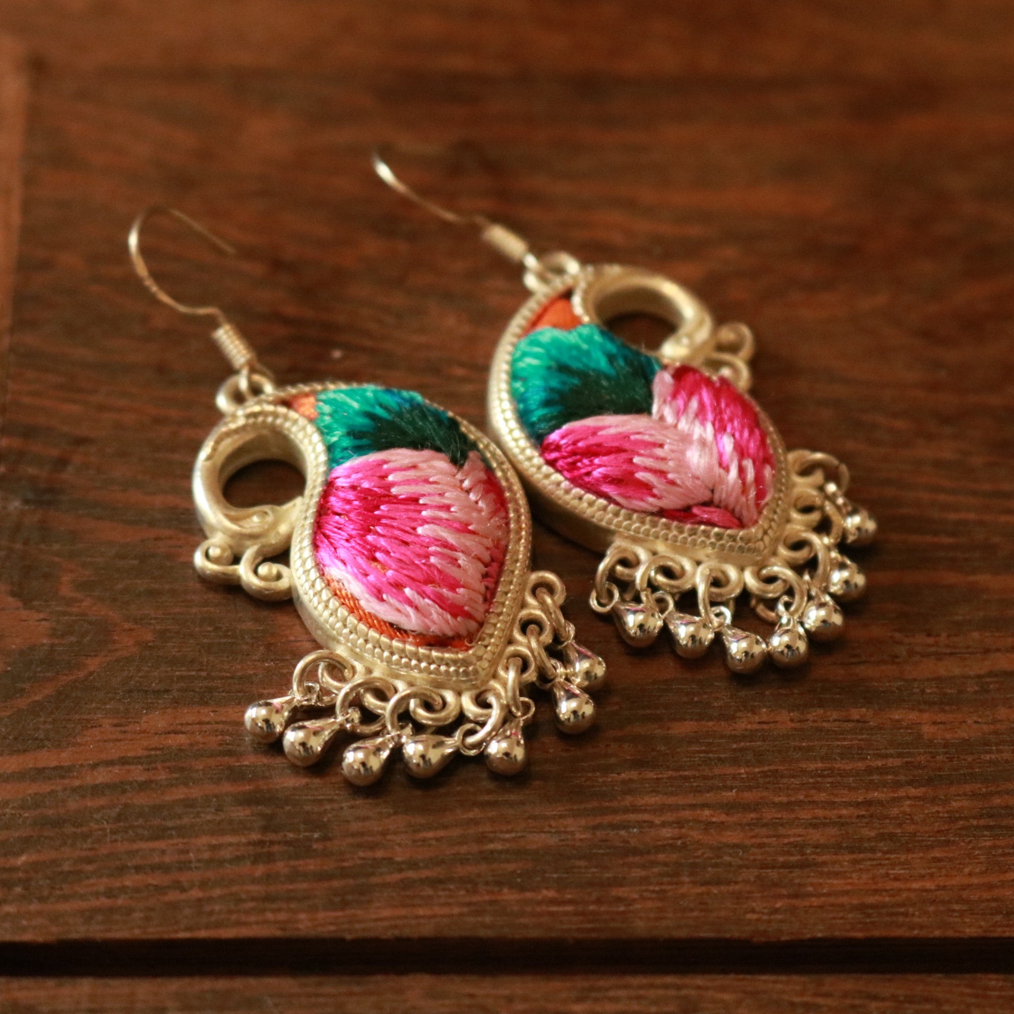 Peacock's Melodies Embroidered Teardrop Earrings