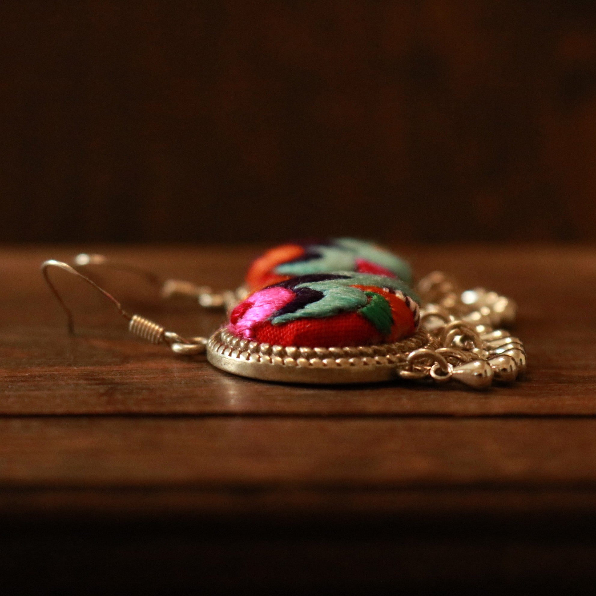 Circles of Joy Hand Embroidered Teardrop Earrings