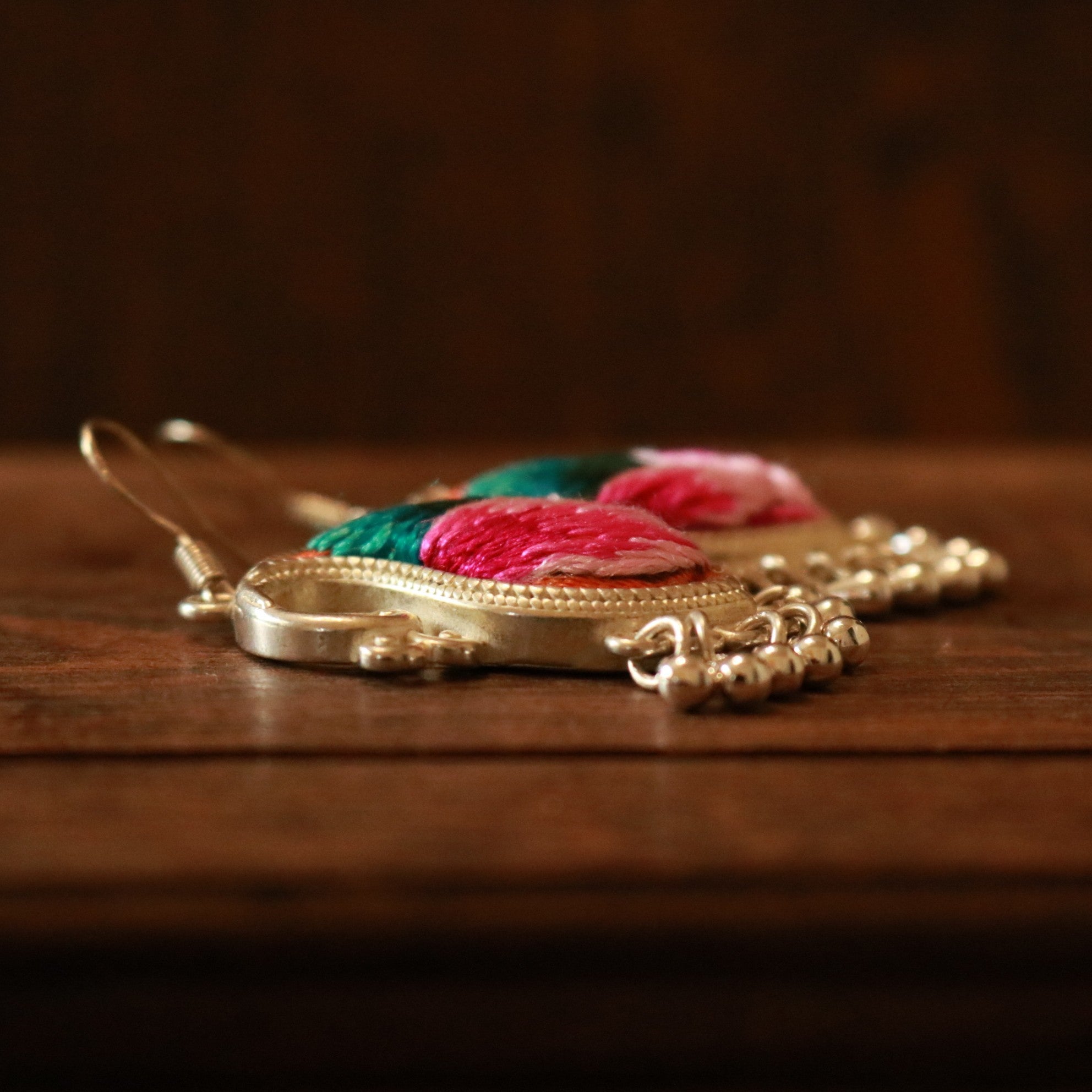 Peacock's Melodies Embroidered Teardrop Earrings
