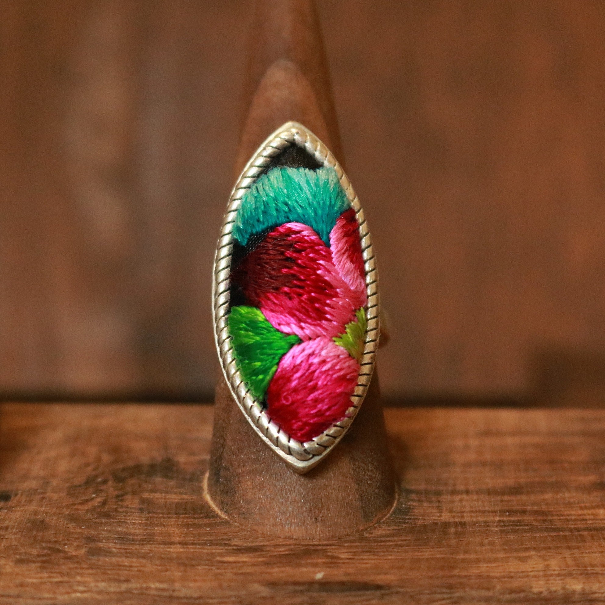 Fortune in a Finger Adjustable Embroidered Ring