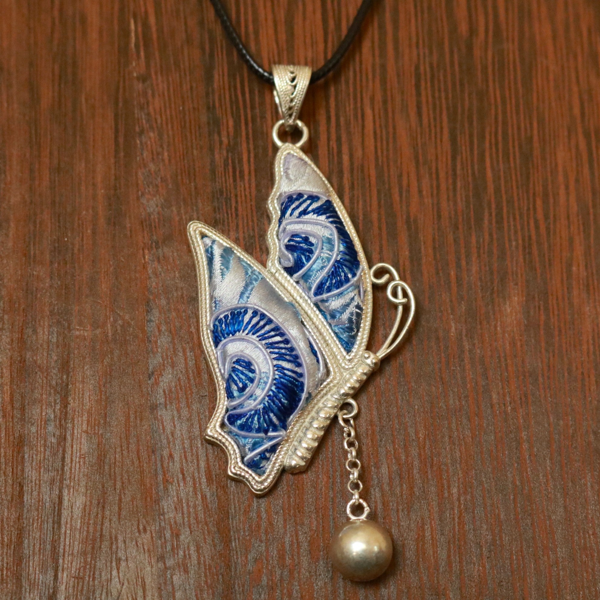 Wings of Solace Hand Embroidered Butterfly Necklace