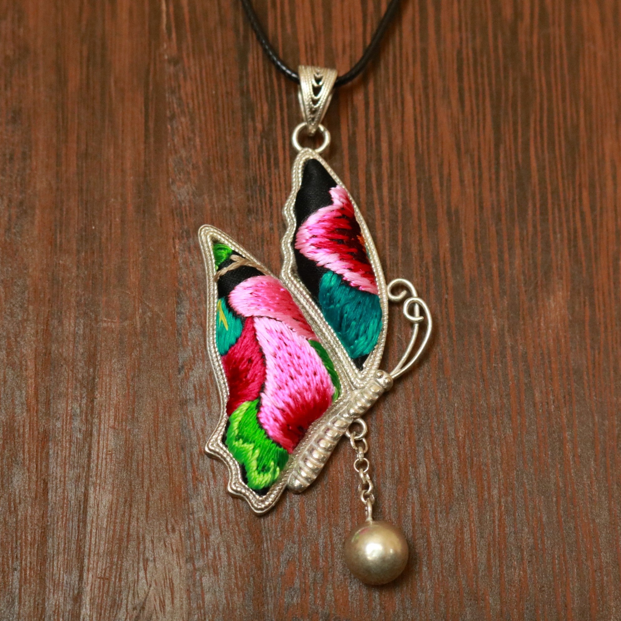 Wings of Solace Hand Embroidered Butterfly Necklace
