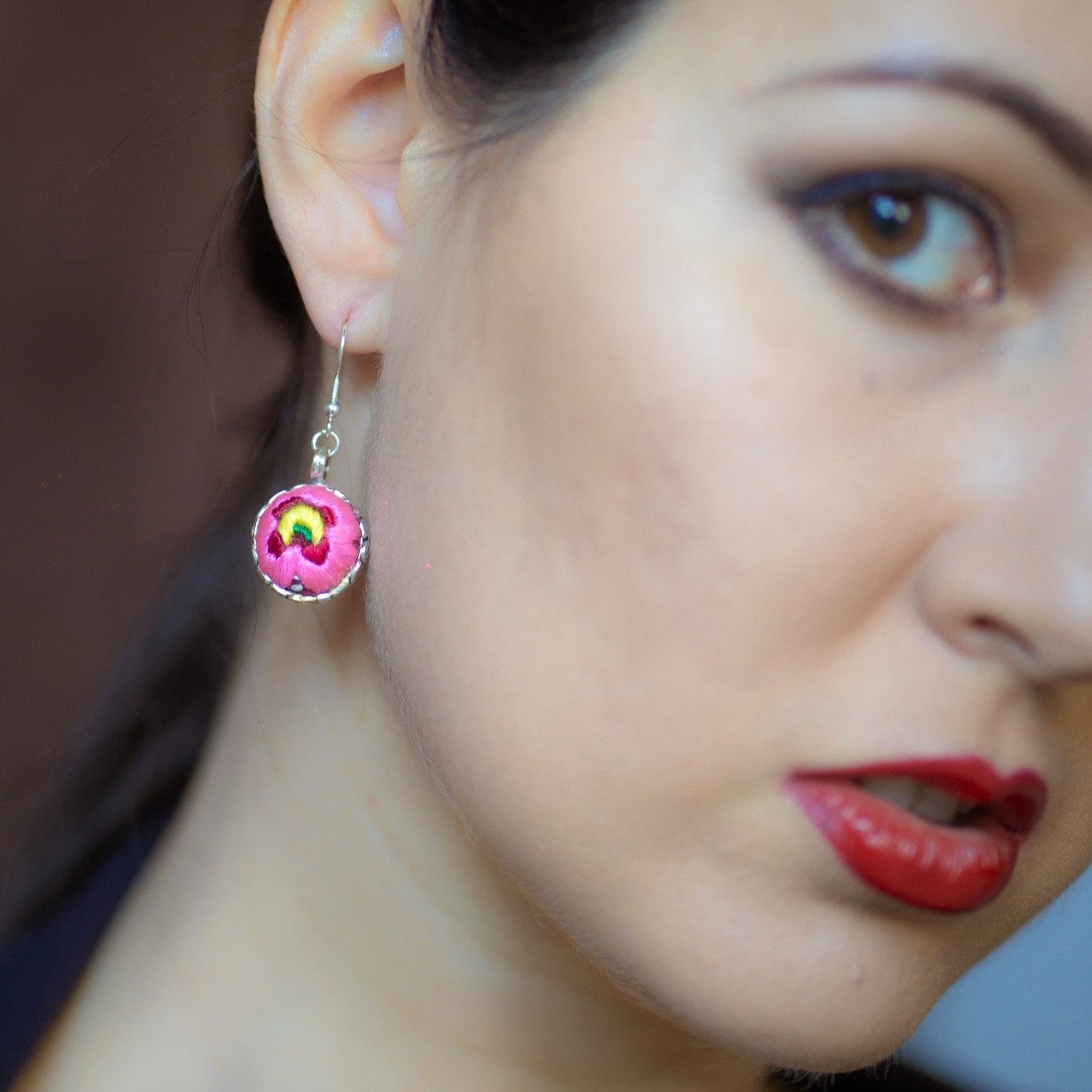 Serenity Circle Hand Embroidered Ball Earrings